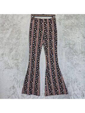 Ivy + Main Dress Pants Womens XS Black Floral Jersey Flare Elastic Waist Boho